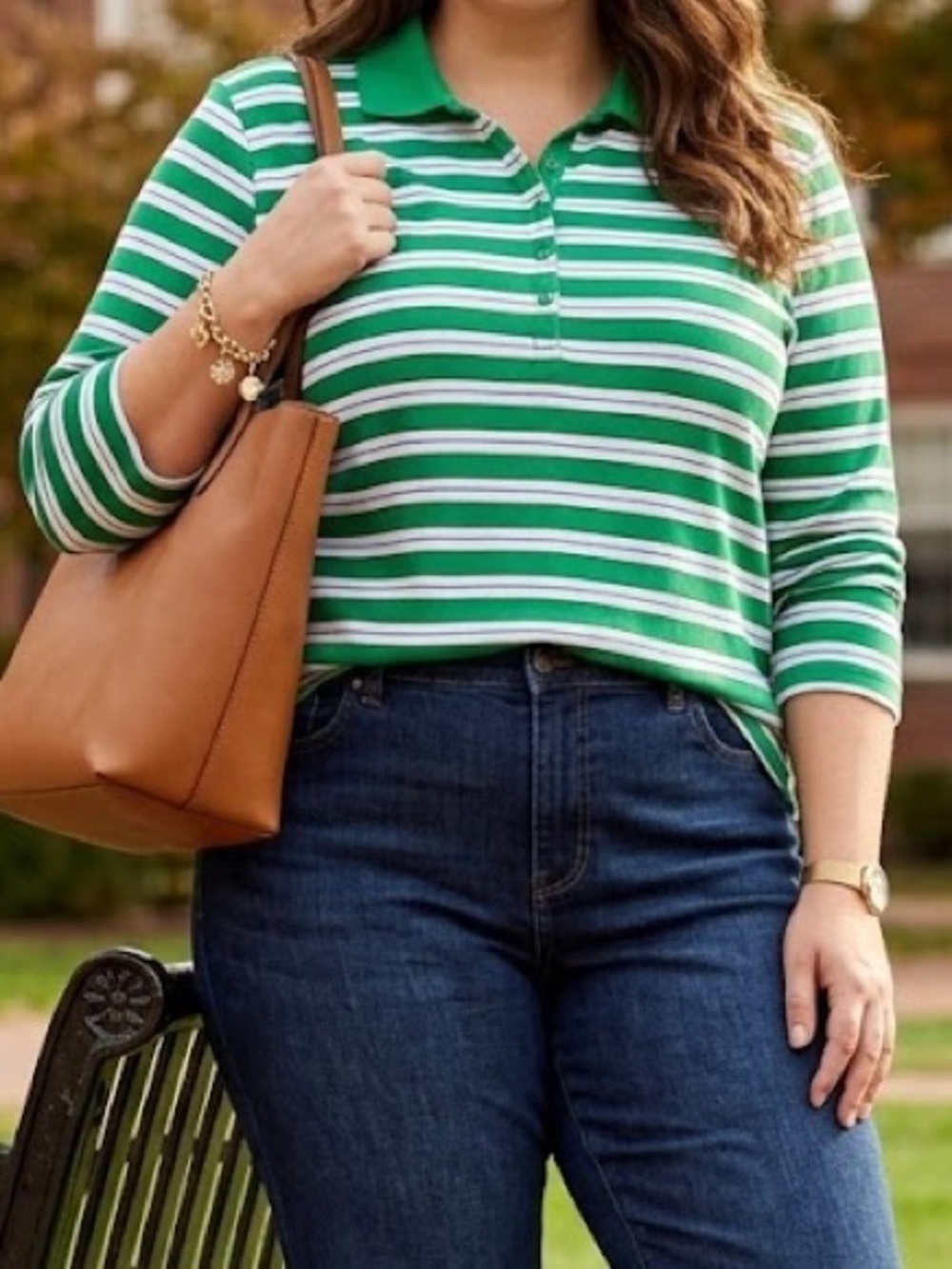 Lands' End Green White Striped Polo Shirt NWT XL 18 Supima Cotton Preppy